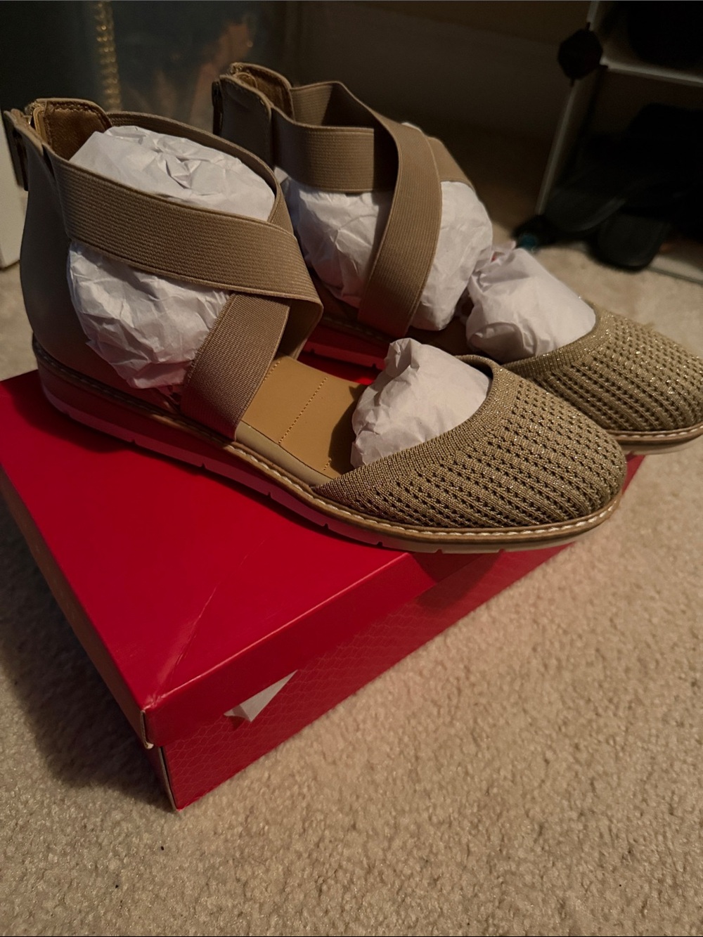Crisscross Elastic Espadrille Flats - Tan